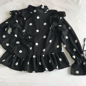 True Destiny Black and White Polka Dot Blouse, Size Small